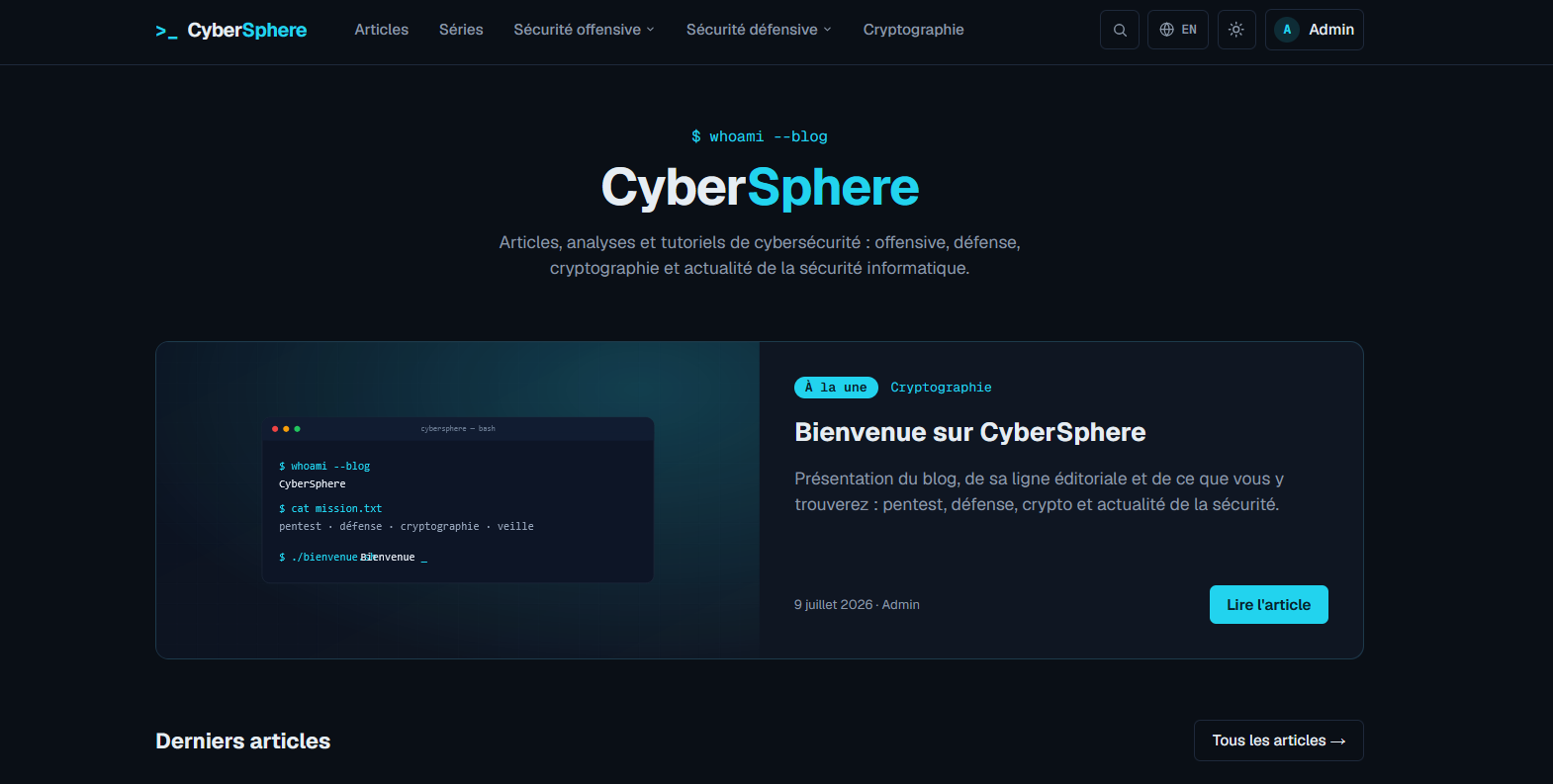 Capture du blog CyberSphere